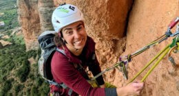 Woman rock climbing.