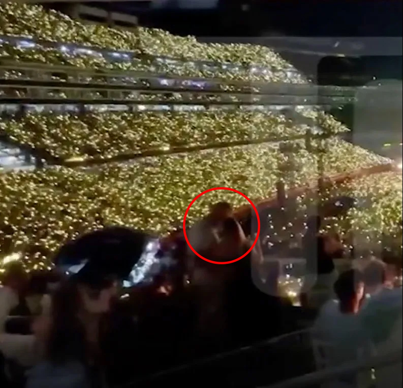 Stadium crowd holding up lights.