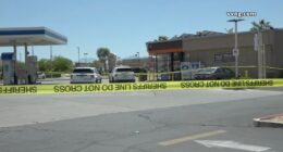 Crime scene at a Victorville convenience store.
