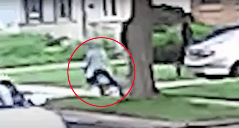 Surveillance footage of a child being kidnapped.