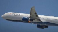 Delta Airlines Boeing 767-400 with engine fire during takeoff.