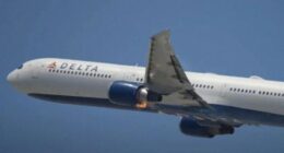 Delta Airlines Boeing 767-400 with engine fire during takeoff.
