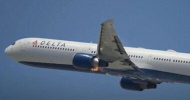 Delta Airlines Boeing 767-400 with engine fire during takeoff.