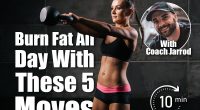 Portrait of muscular young woman with perfect athletic body in black sportswear swinging kettlebell, on black isolated background. Sporty muscular girl is looking away. 5 Quick Moves That Keep You Burning Fat All Day. Cover