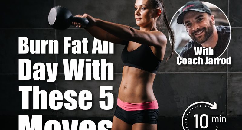 Portrait of muscular young woman with perfect athletic body in black sportswear swinging kettlebell, on black isolated background. Sporty muscular girl is looking away. 5 Quick Moves That Keep You Burning Fat All Day. Cover