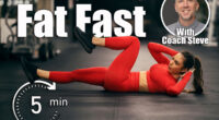 A fit sportswoman is doing bicycle crunches on a gym floor. This 3-Move Ab Combo Shrinks