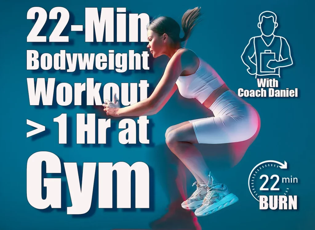 This 5-Move Bodyweight Workout Replaces an Hour of Gym Time. Cover, A pretty girl jumps on a white cube in white sports uniform on a blue background. The concept of a sporty lifestyle.