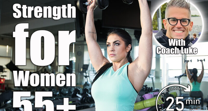 Strong, determined and beautiful woman lifting weights in gym. This Low-Risk, High-Burn Routine Is Perfect for Women Over 55. Cover
