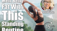 Young fitness female in sportswear stretching body against mountain view, healthy woman exercise in morning. Workout, wellbeing and work life balance concepts. This Standing Routine Reverses the #1 Cause of Belly Fat After 50. Cover