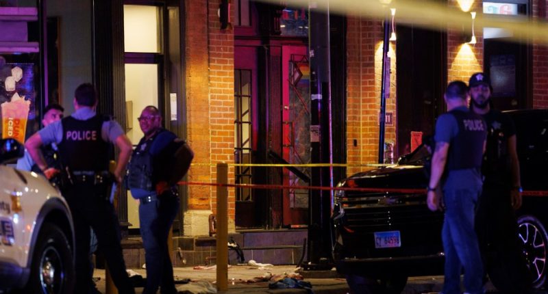 Police officers at a Chicago crime scene.