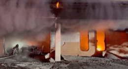 Firefighters battling a fire at a San Jose post office.