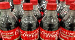 Coca-Cola bottles made from 100% recycled materials.