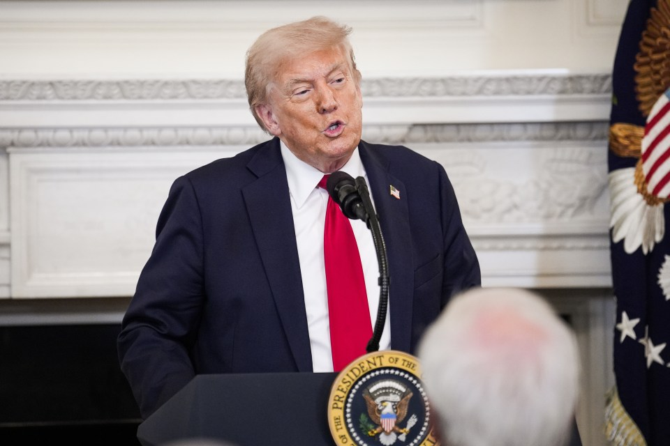 President Trump speaking at a podium.