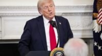 President Trump speaking at a podium.