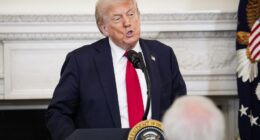 President Trump speaking at a podium.