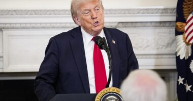 President Trump speaking at a podium.