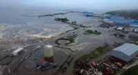 Aerial view of tsunami-hit Severo-Kurilsk.