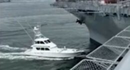 Unbelievable moment boozy boat captain slams into US warship