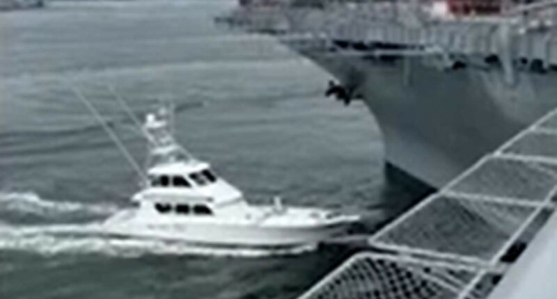 Unbelievable moment boozy boat captain slams into US warship