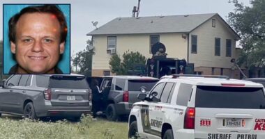 Inset: Charles Byrd (BCSO). Background: SWAT team executing a search warrant and arresting Byrd in Texas (BCSO).