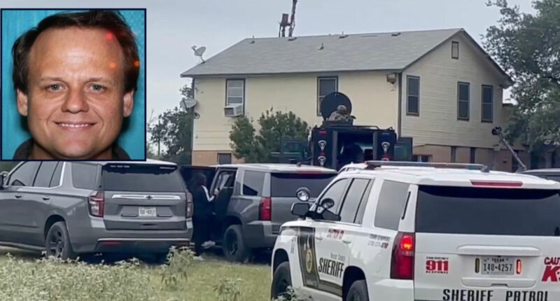 Inset: Charles Byrd (BCSO). Background: SWAT team executing a search warrant and arresting Byrd in Texas (BCSO).