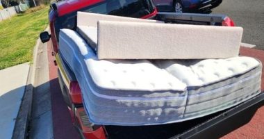 Officers in Liverpool stopped a Kia Tasman over the weekend after spotting the large mattress in the back of the car, not tied down with anything.