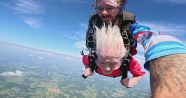 85-year-old fulfills skydiving dream, honors late husband