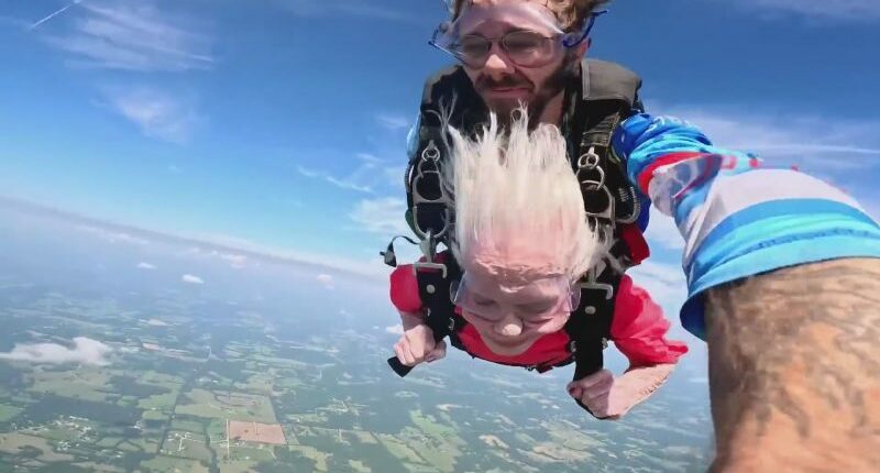 85-year-old fulfills skydiving dream, honors late husband
