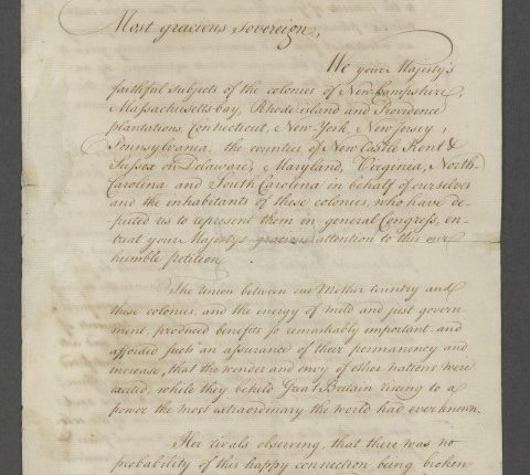 A year before declaring independence, colonists offered 'Olive Branch' petition to King George III
