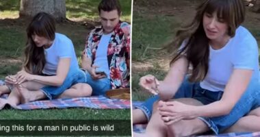 Alison Brie cuts Dave Franco’s toenails in public park — and fans have thoughts on ‘TMI’ video