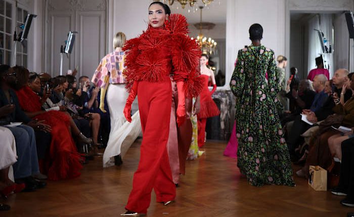 Ayissi fuses African tradition and Parisian craft with bold flower forms at fall couture show