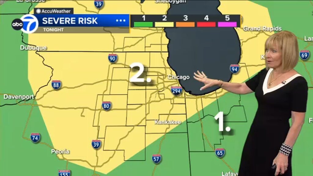 Chicago weather forecast today includes chance of severe storms; high wind, heavy rain, isolated tornado possible