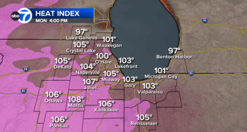 Chicago weather tomorrow: Heat Advisory issued for Monday; heat index expected to exceed 100 degrees in parts of area