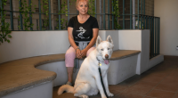 Riley with his adopter on the day he went home.