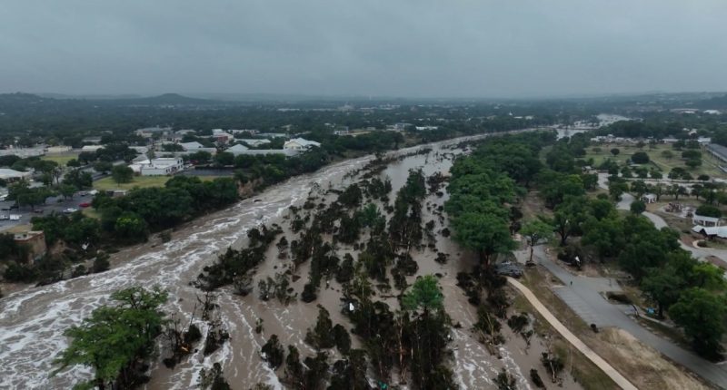 Drone video shows deadly flooding in Kerrville, Texas
