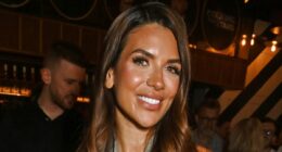 Ekin-Su Cülcüloğlu cuts a stylish figure in a grey tailored jumpsuit