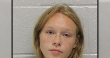 A mugshot of a teen girl.