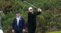 Huge military operation locks down Scottish golf course as Donald Trump plays a round after warning 'horrible invasion' of migrants is 'killing Europe'