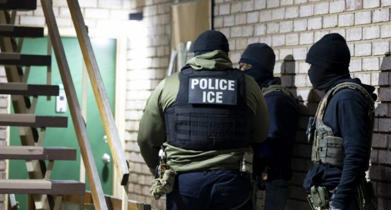 U.S. Immigration and Customs Enforcement officers wait to detain a person, Jan. 27, 2025, in Silver Spring, Md. (AP Photo/Alex Brandon, File)