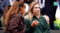 Katie Boulter arrives on Centre Court to watch fiance Alex De Minaur take on Novak Djokovic - days after she made a shock admission on her Wimbledon future