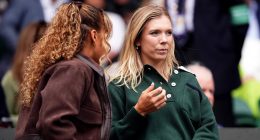 Katie Boulter arrives on Centre Court to watch fiance Alex De Minaur take on Novak Djokovic - days after she made a shock admission on her Wimbledon future
