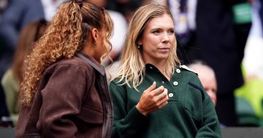 Katie Boulter arrives on Centre Court to watch fiance Alex De Minaur take on Novak Djokovic - days after she made a shock admission on her Wimbledon future