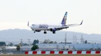 An Avelo Airlines aircraft is seen at Hollywood Burbank Airport on April 7, 2021. (Joe Scarnici/Getty Images for Avelo)