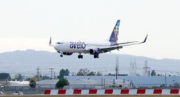 An Avelo Airlines aircraft is seen at Hollywood Burbank Airport on April 7, 2021. (Joe Scarnici/Getty Images for Avelo)