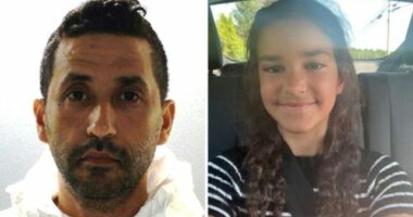 Luciano Frattolin has been charged with the murder of his daughter Melina, whose body was found in a pond in upstate New York. Pictured is Luciano's mughsot released by local authorities (AP), and the right is an image released of Melina during the early search for her (CNN).