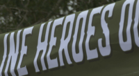 Canopy with word "heroes"