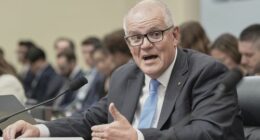 Former Prime Minister Scott Morrison testifying at a congressional hearing in Washington D.C on July 24.