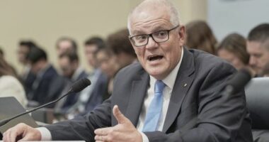 Former Prime Minister Scott Morrison testifying at a congressional hearing in Washington D.C on July 24.