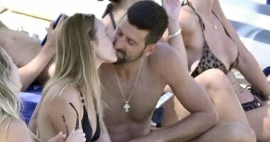 Novak Djokovic packs on the PDA with wife Jelena as duo enjoy kiss during luxury holiday - at Greek resort where champagne can cost £100,000!