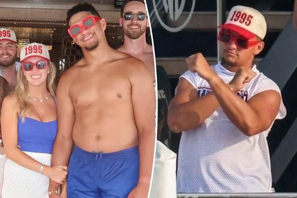 Patrick Mahomes flexes ‘dad bod’ muscles alongside wife Brittany during Fourth of July yacht party in Miami